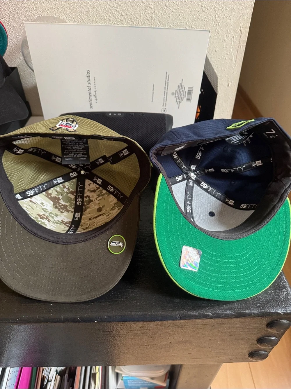 NFL Seattle Seahawks Two-Pack Fitted Caps in Navy, Lime & Olive, Brown